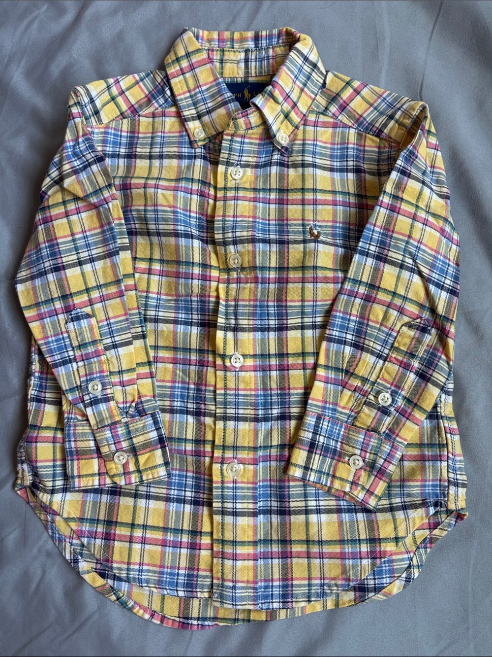 Ralph Lauren Yellow Plaid Button-Down Shirt with Blue & Pink Accents